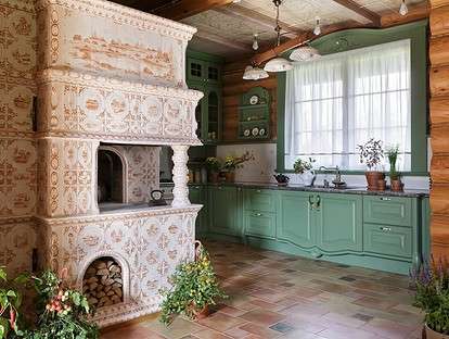 Дизайн кухни с печью для