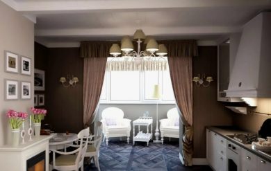 Дизайн кухня соединена с балконом