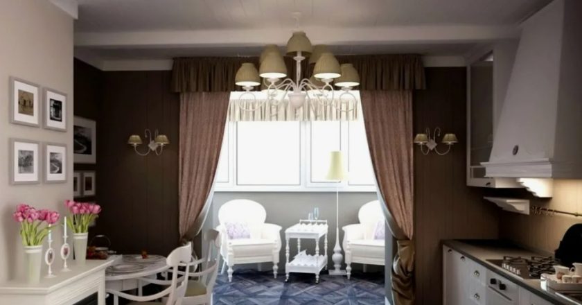 Дизайн кухня соединена с балконом